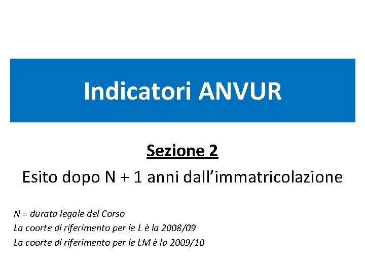 Indicatori ANVUR Sezione 2 Esito dopo N + 1 anni dall’immatricolazione N = durata