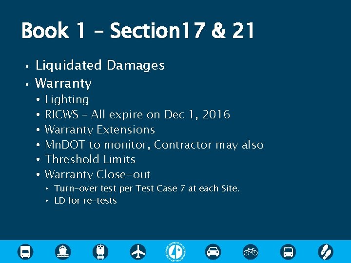 Book 1 – Section 17 & 21 • • Liquidated Damages Warranty • • Book 1 – Section 17 & 21 • • Liquidated Damages Warranty • •