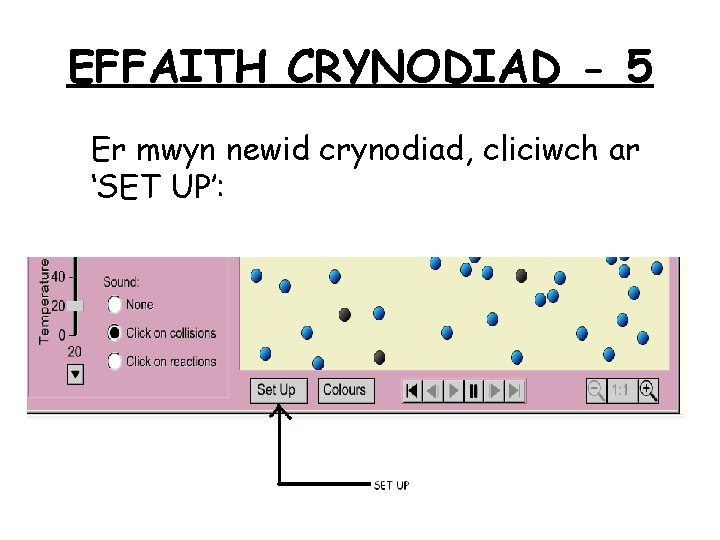 EFFAITH CRYNODIAD - 5 Er mwyn newid crynodiad, cliciwch ar ‘SET UP’: 