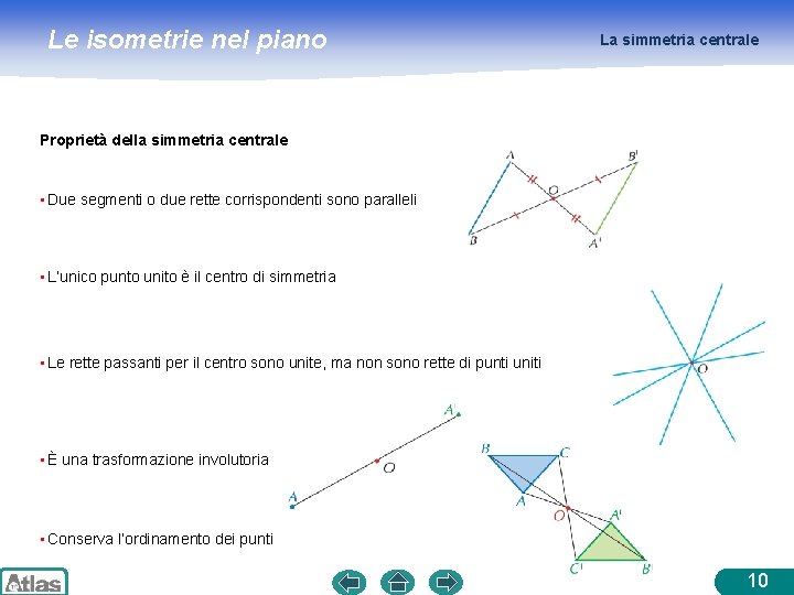 Le isometrie nel piano La simmetria centrale Proprietà della simmetria centrale • Due segmenti