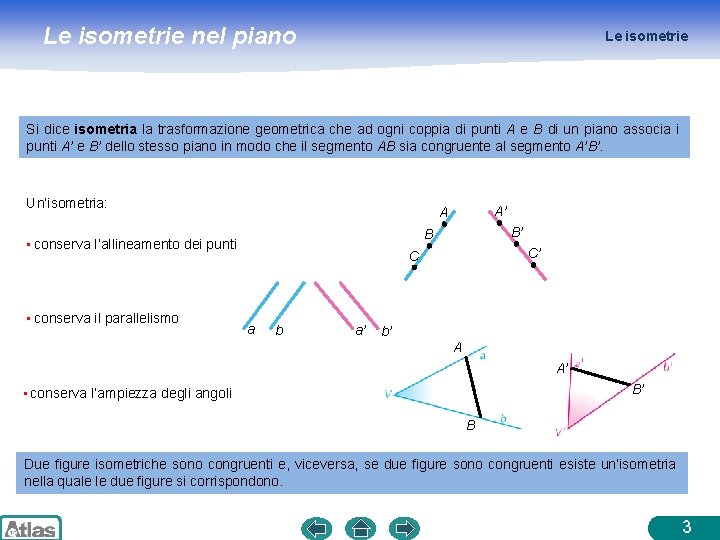 Le isometrie nel piano Le isometrie Si dice isometria la trasformazione geometrica che ad