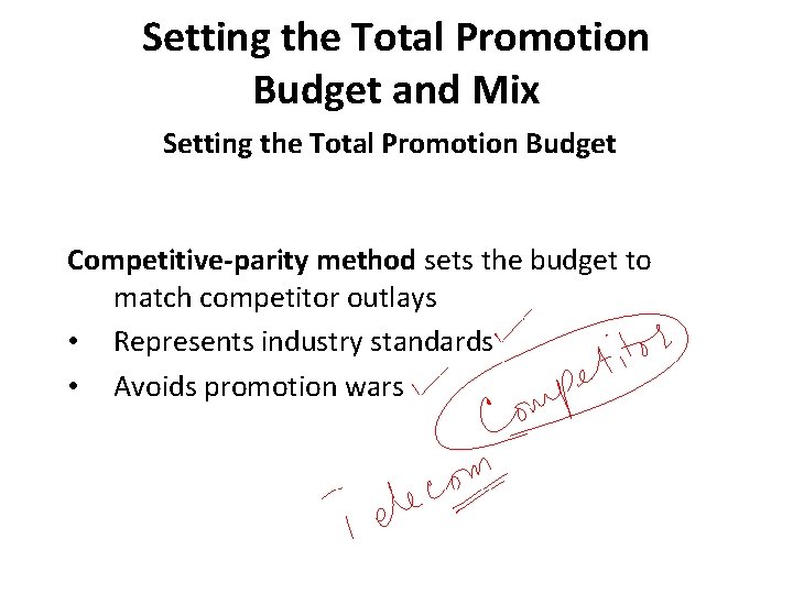 Setting the Total Promotion Budget and Mix Setting the Total Promotion Budget Competitive-parity method