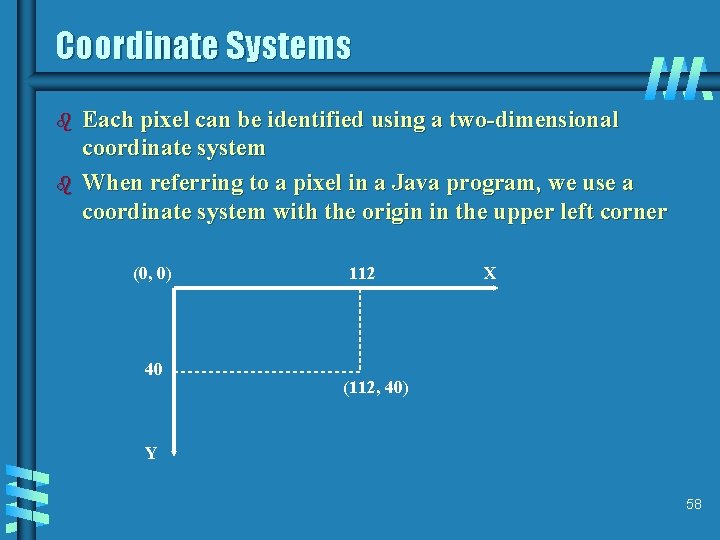 Coordinate Systems b b Each pixel can be identified using a two-dimensional coordinate system