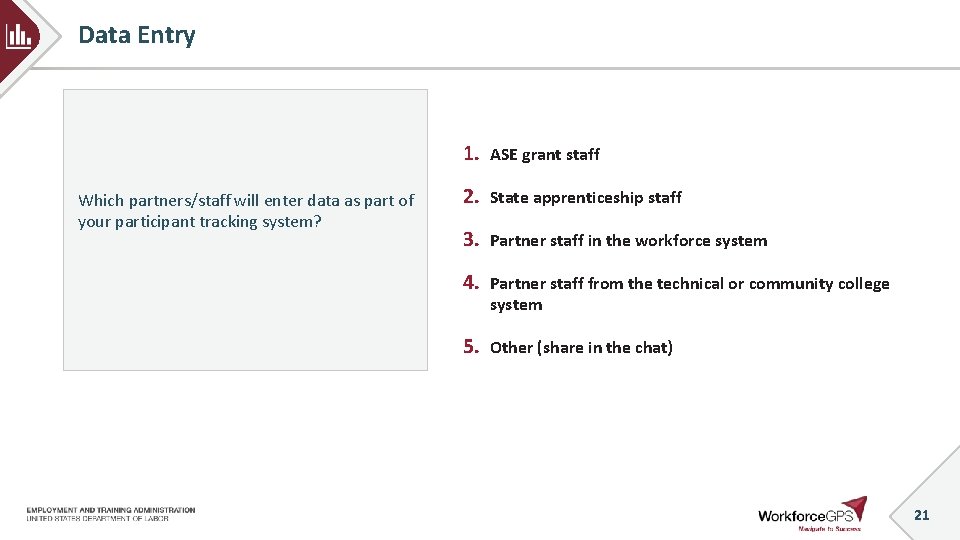 Data Entry 1. ASE grant staff Which partners/staff will enter data as part of