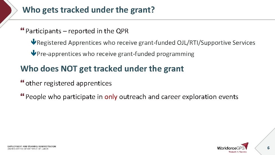 Who gets tracked under the grant? Participants – reported in the QPR Registered Apprentices