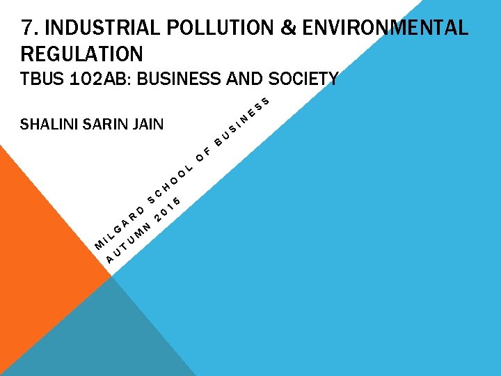 7. INDUSTRIAL POLLUTION & ENVIRONMENTAL REGULATION TBUS 102 AB: BUSINESS AND SOCIETY SHALINI SARIN