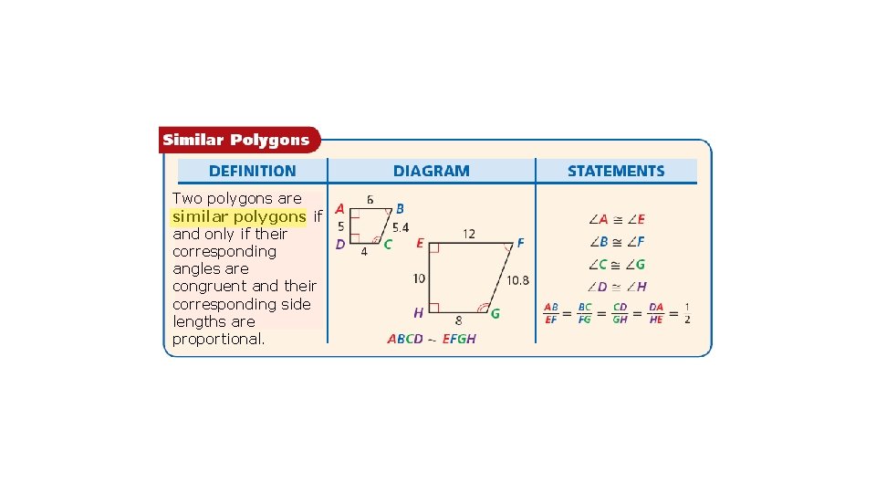 Two polygons are similar polygons if and only if their corresponding angles are congruent