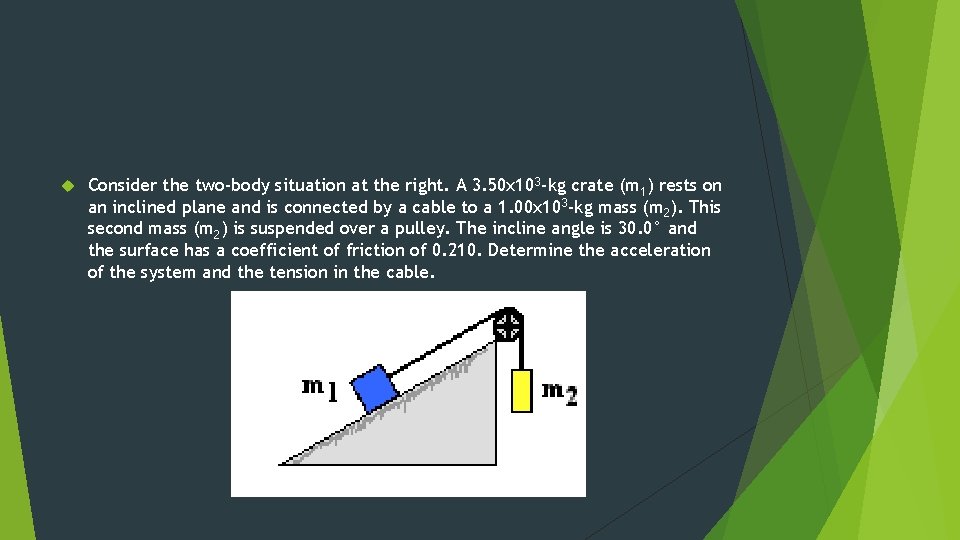  Consider the two-body situation at the right. A 3. 50 x 103 -kg