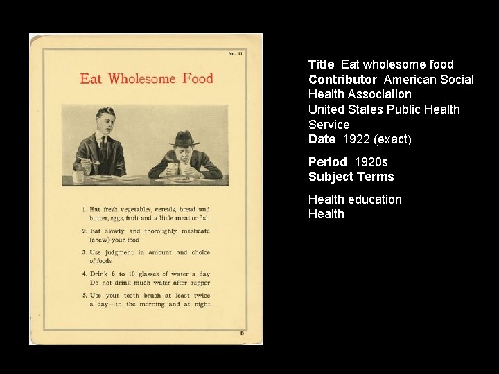 Title Eat wholesome food Contributor American Social Health Association United States Public Health Service