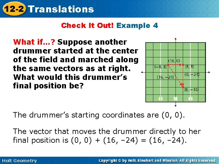 12 -2 Translations Check It Out! Example 4 What if…? Suppose another drummer started