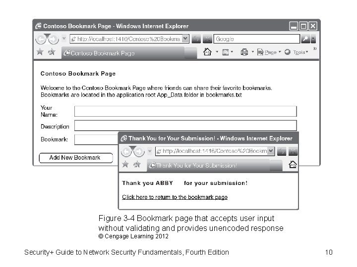 Figure 3 -4 Bookmark page that accepts user input without validating and provides unencoded