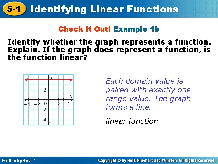 5 -1 Identifying Linear Functions Check It Out! Example 1 b Identify whether the