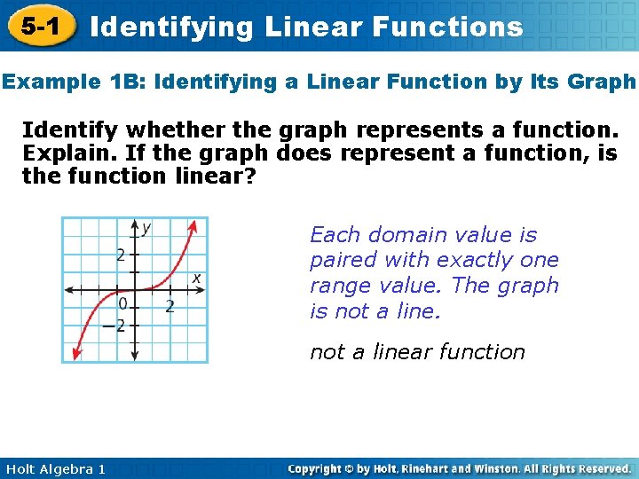 5 -1 Identifying Linear Functions Example 1 B: Identifying a Linear Function by Its