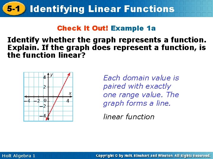 5 -1 Identifying Linear Functions Check It Out! Example 1 a Identify whether the