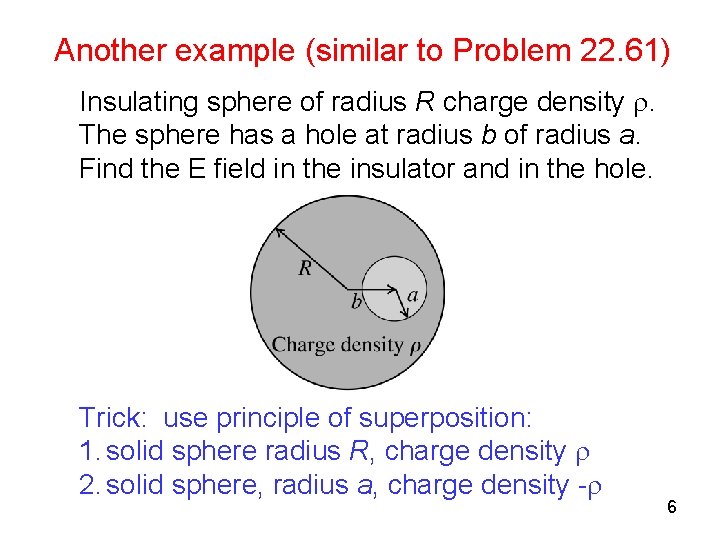 Another example (similar to Problem 22. 61) Insulating sphere of radius R charge density