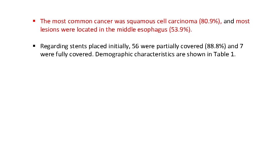 § The most common cancer was squamous cell carcinoma (80. 9%), and most lesions