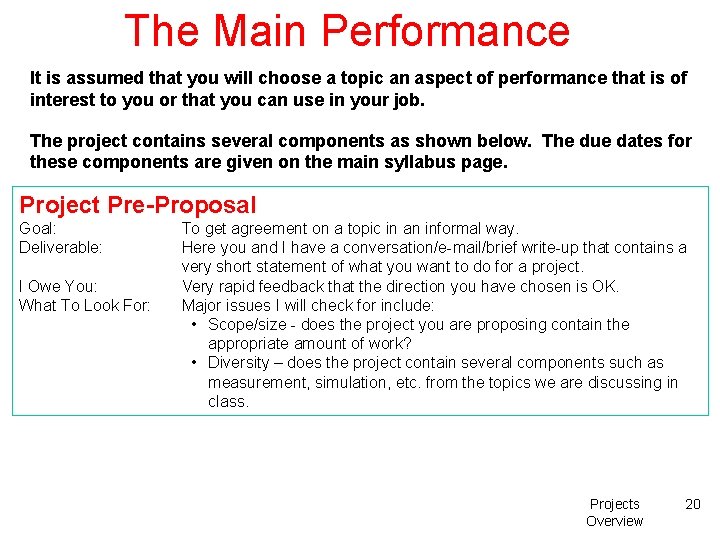 The Main Performance It is assumed that you will choose a topic an aspect