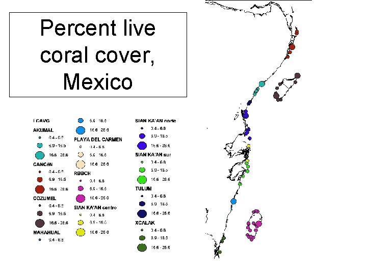 EL CONTEXTO GEOGRÁFICO Percent live % Covertura coral vivo coral cover, Mexico 