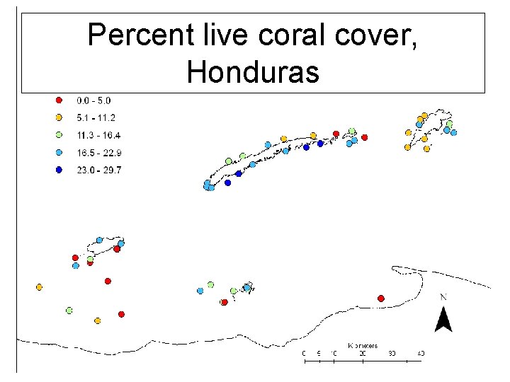 Percent live coral cover, Honduras 