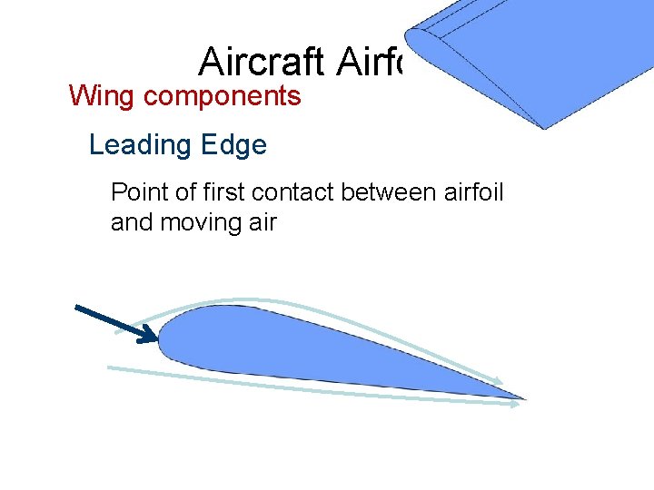 Aircraft Airfoils Wing components Leading Edge Point of first contact between airfoil and moving