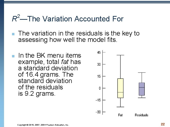 R 2—The Variation Accounted For n n The variation in the residuals is the