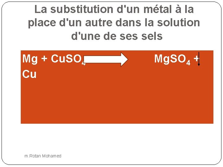 La substitution d'un métal à la place d'un autre dans la solution d'une de