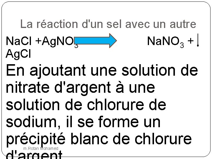 La réaction d'un sel avec un autre Na. Cl +Ag. NO 3 Na. NO