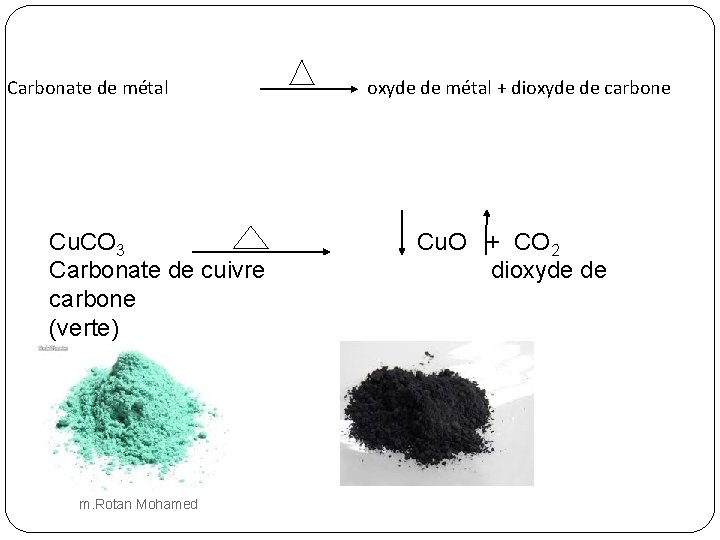 Carbonate de métal Cu. CO 3 Carbonate de cuivre carbone (verte) m. Rotan Mohamed