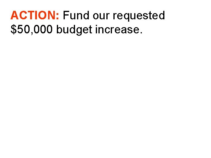 ACTION: Fund our requested $50, 000 budget increase. 