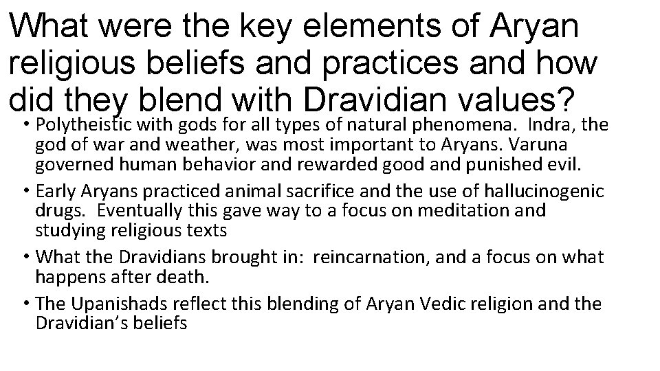 What were the key elements of Aryan religious beliefs and practices and how did