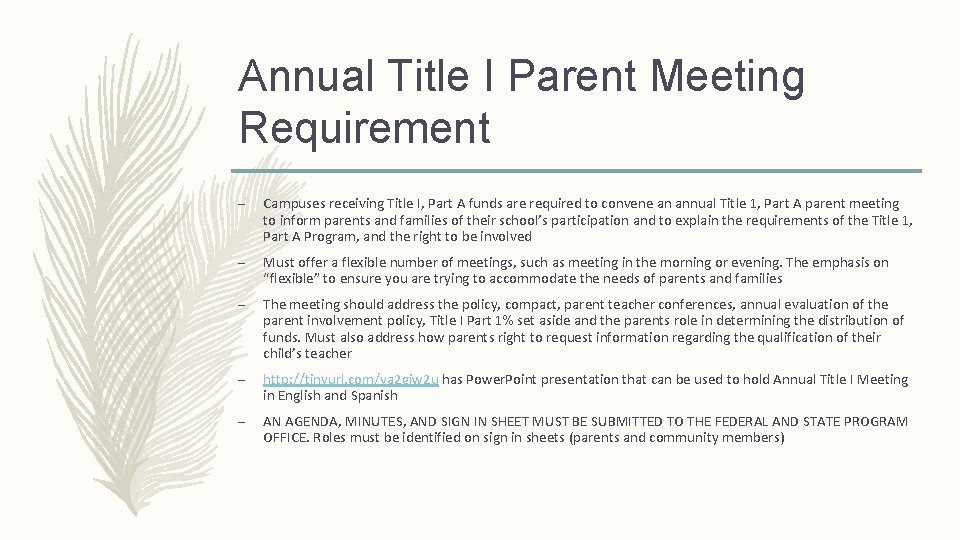 Annual Title I Parent Meeting Requirement – Campuses receiving Title I, Part A funds