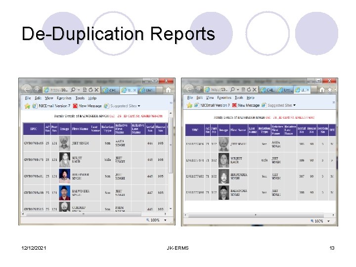 De-Duplication Reports 12/12/2021 JK-ERMS 13 
