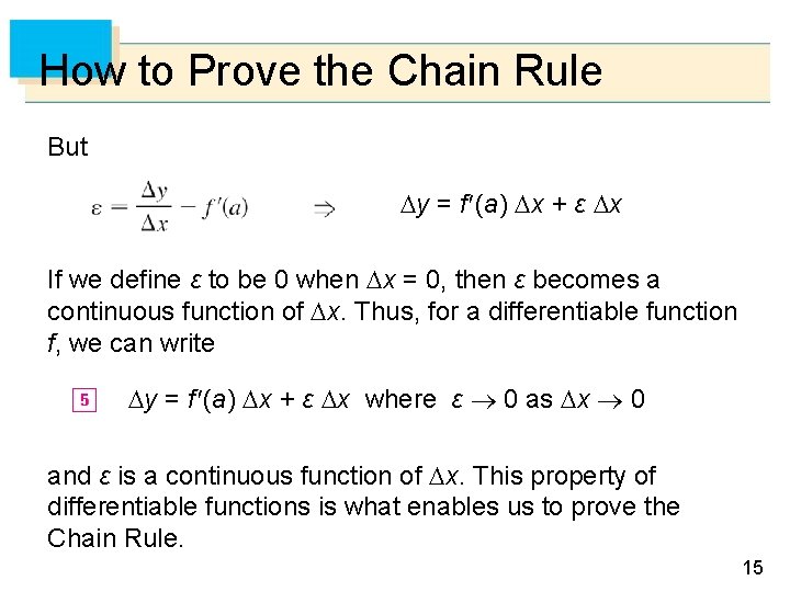 How to Prove the Chain Rule But y = f (a) x + ε
