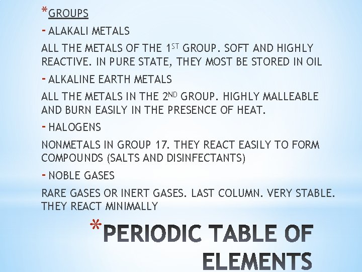 *GROUPS - ALAKALI METALS ALL THE METALS OF THE 1 ST GROUP. SOFT AND