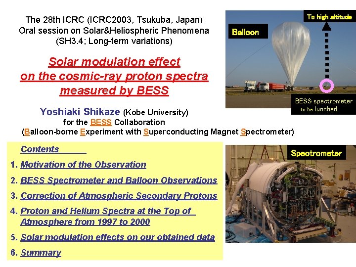 The 28 th ICRC (ICRC 2003, Tsukuba, Japan) Oral session on Solar&Heliospheric Phenomena (SH