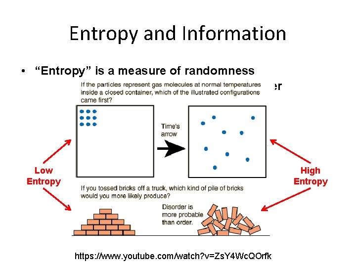 Entropy and Information • “Entropy” is a measure of randomness = amount of disorder