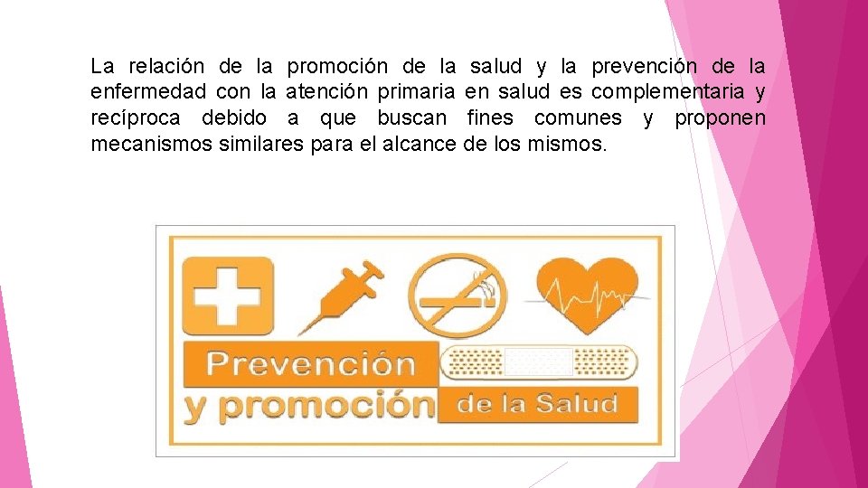 La relación de la promoción de la salud y la prevención de la enfermedad