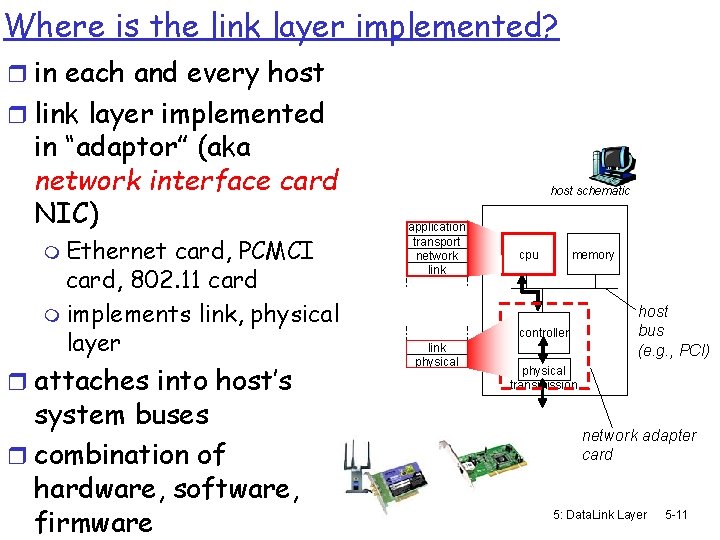 Where is the link layer implemented? r in each and every host r link