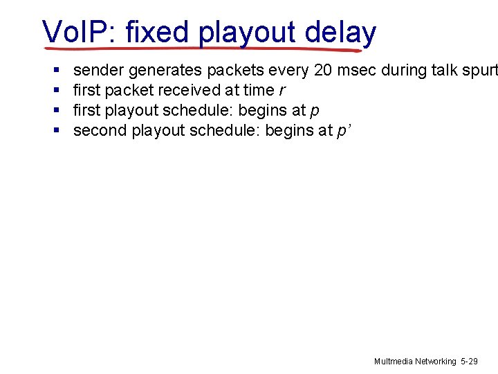 Vo. IP: fixed playout delay § § sender generates packets every 20 msec during