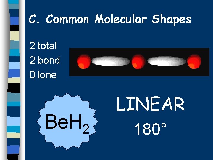 C. Common Molecular Shapes 2 total 2 bond 0 lone Be. H 2 LINEAR