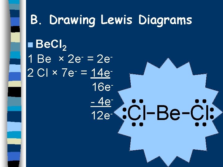B. Drawing Lewis Diagrams n Be. Cl 2 1 Be × 2 e- =