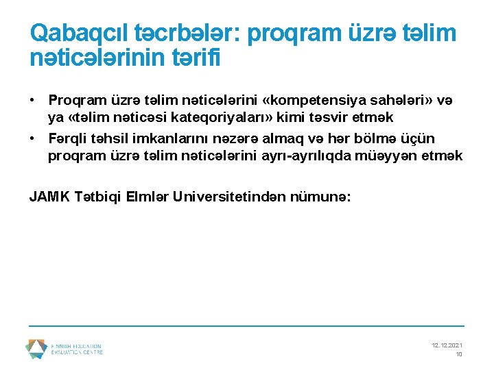 Qabaqcıl təcrbələr: proqram üzrə təlim nəticələrinin tərifi • Proqram üzrə təlim nəticələrini «kompetensiya sahələri»