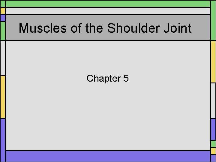 Muscles of the Shoulder Joint Chapter 5 Muscles of the Shoulder Joint Chapter 5