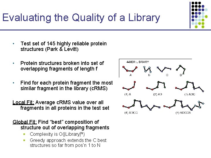 Evaluating the Quality of a Library • Test set of 145 highly reliable protein