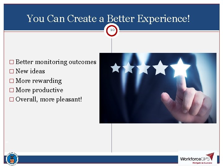 You Can Create a Better Experience! 10 101010 � Better monitoring outcomes � New