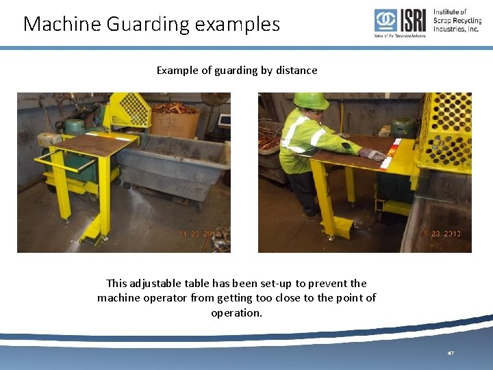 Machine Guarding examples Example of guarding by distance This adjustable has been set-up to