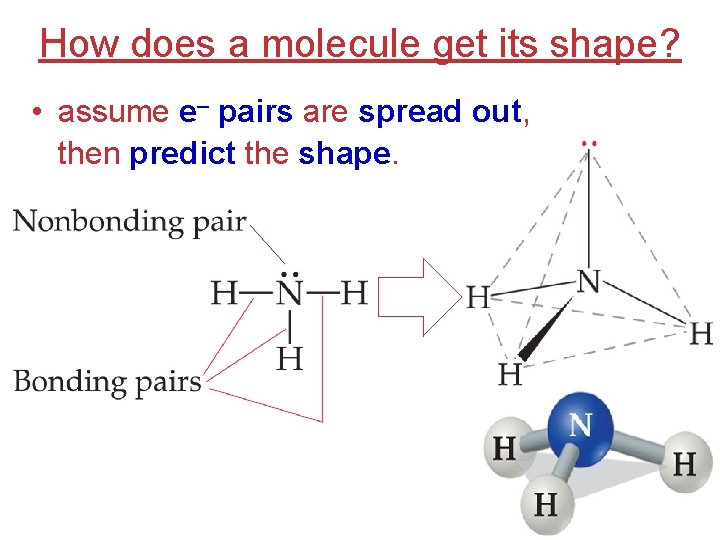 How does a molecule get its shape? • assume e– pairs are spread out,