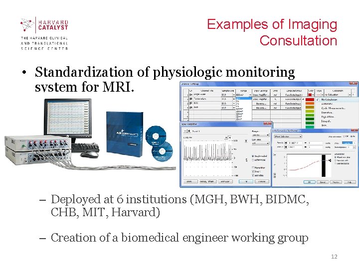 Examples of Imaging Consultation • Standardization of physiologic monitoring system for MRI. – Deployed