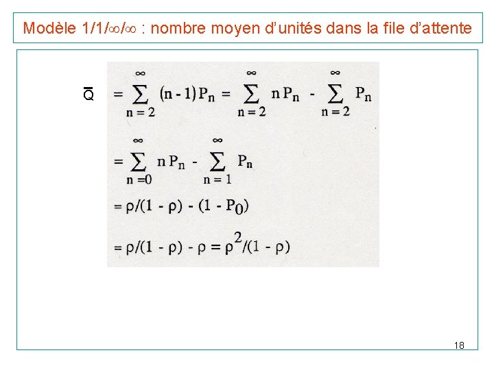 Modèle 1/1/ / : nombre moyen d’unités dans la file d’attente Q 18 