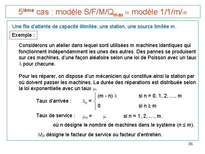 5 ième cas : modèle S/F/M/Qmax modèle 1/1/m/ Une file d’attente de capacité illimitée,